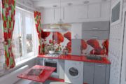 Дизайн маленькой кухни с красными маками. 01