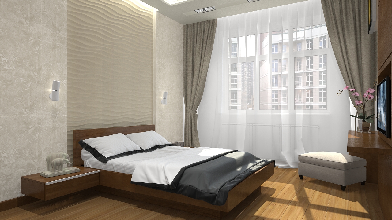 Дизайн проект современной спальни в трехкомнатной квартире в Киеве, ЖК "Французский квартал"