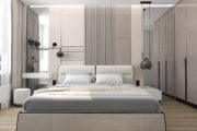 Дизайн спальни в современном стиле. Серо-бежевые тона.