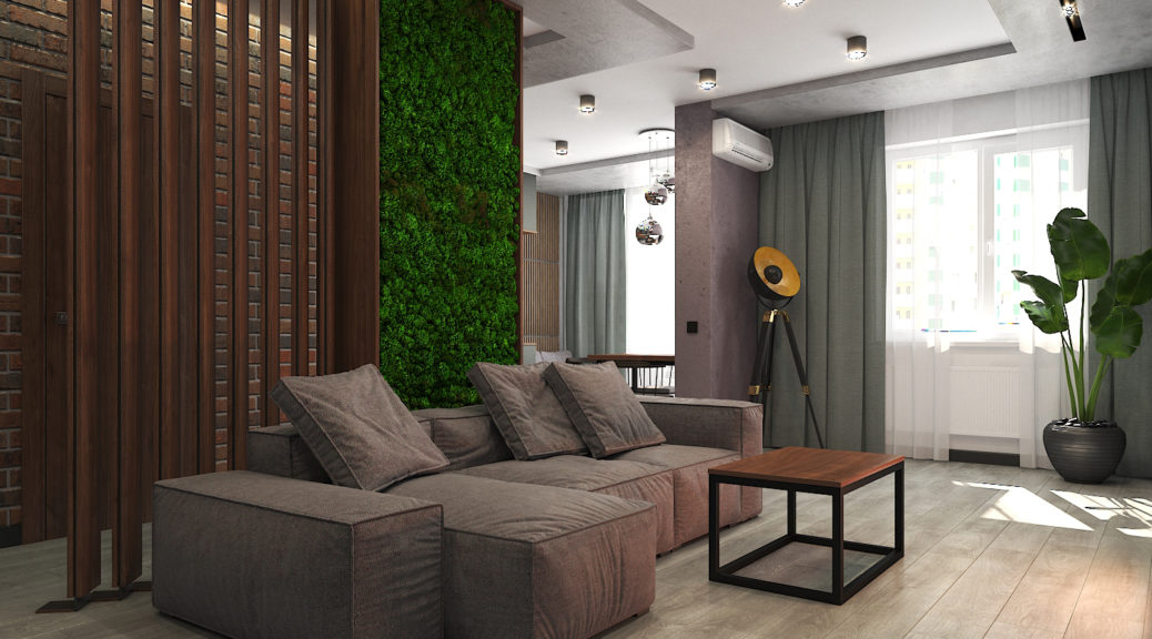 Дизайн интерьера в стиле LOFT. Диван фабрики Interia, модель Pearl