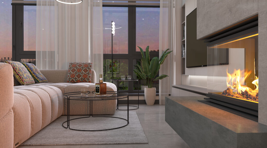 Вітальня з каміном